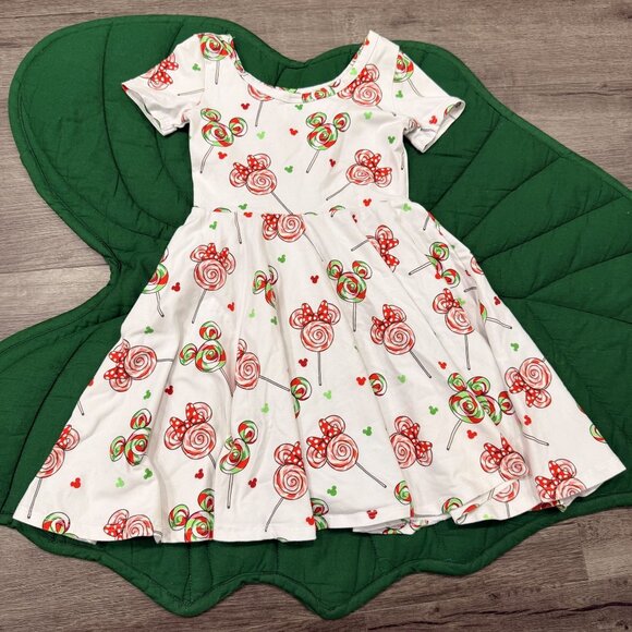 Wild Rich Kids Girls 5/6 Holiday Christmas Mickey Minnie Lollipop Twirl Dress - Picture 2 of 4